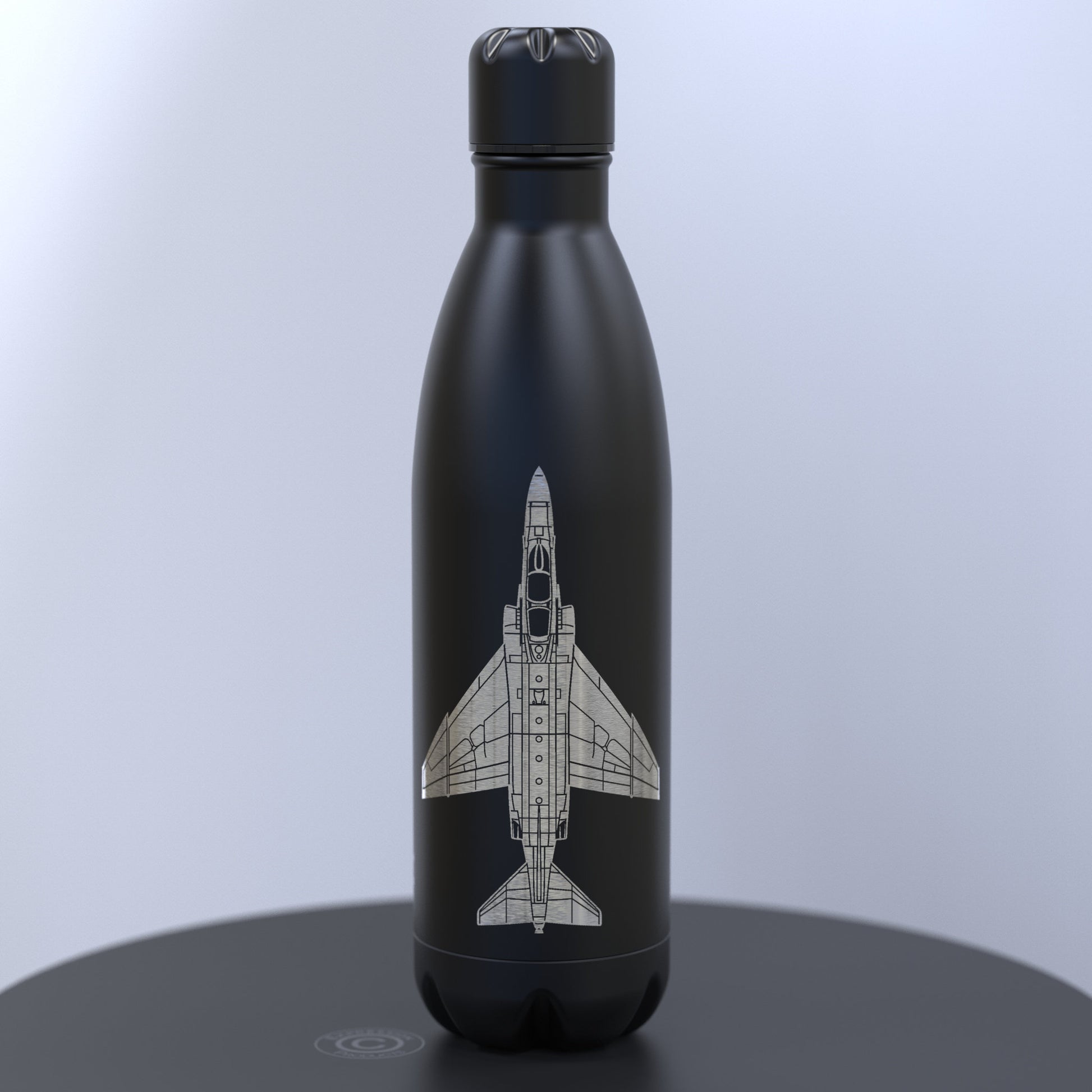 Matt Black Water Bottle Engraved With the RAF F-4 Phantom