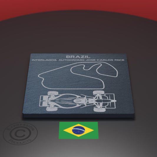 Brazilian Grand Prix F1 Engraved Whiskey Tumbler Glass And Slate Coaster, Formula 1 Interlagos Autodromo Jose Carlos Pace Glass & Coaster