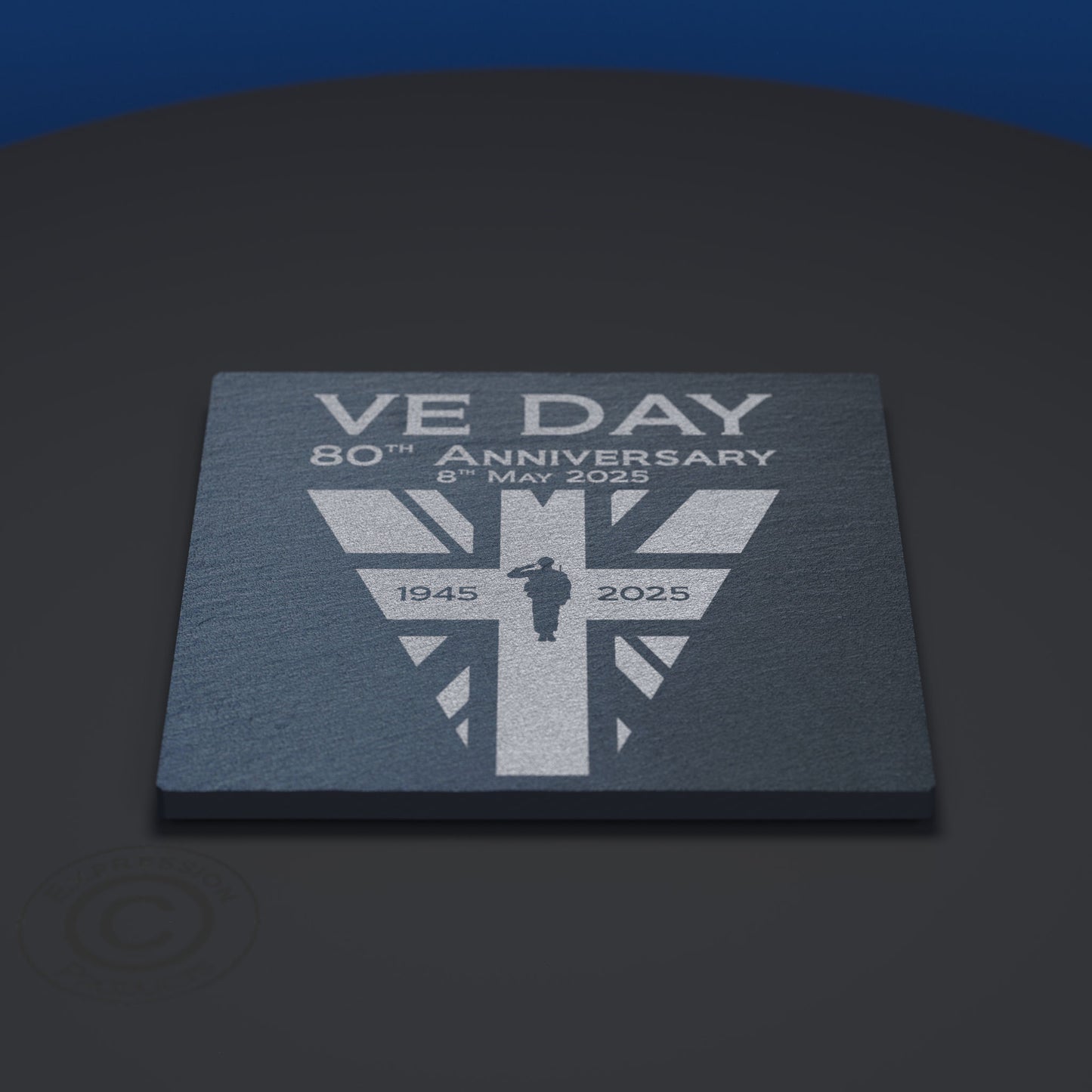VE Day 80th Anniversary Engraved Pint Glass with Slate Coaster, Etched End of WW2 Victory in Europe Beer Glass with Natural Stone Coaster